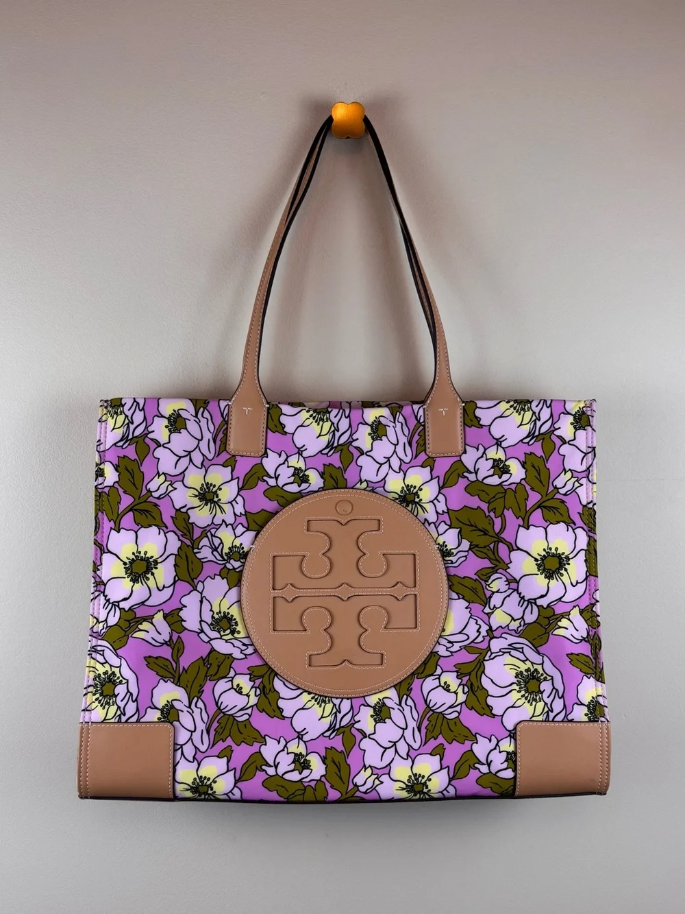 Tory Burch Ella Flower-Print Tote Bag in Aster Pink Flower